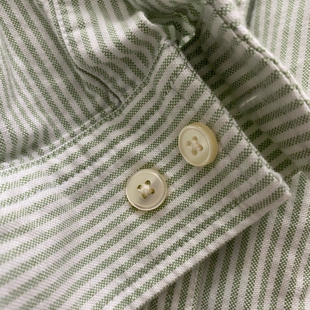 L.L. Bean Classic Oxford in Green Seersucker Stripe